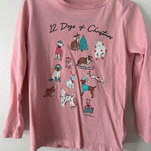 Crewcuts Pink Long Sleeve Kids Tee with Christmas Dogs
